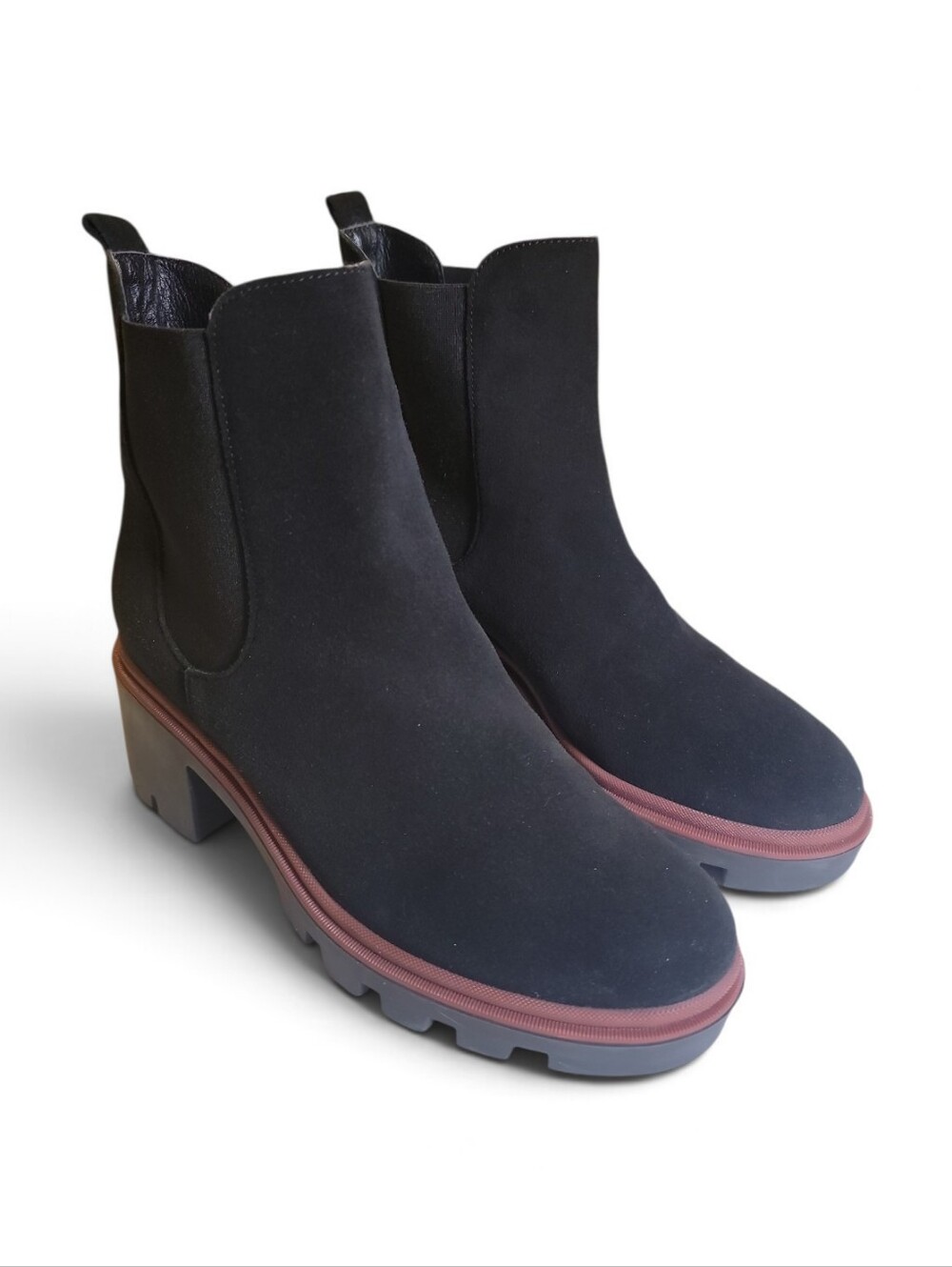 Antonio de Faria Black Suede Chelsea Boots Lug Sole Portugal Size 9 EU 40
